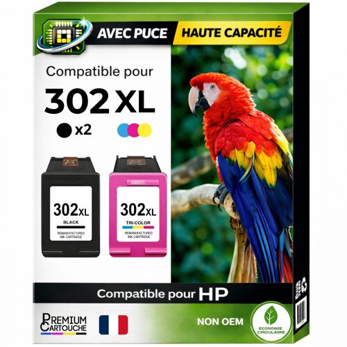 Pack de 3 Cartouches compatible pour HP 302XL Noir et Couleur