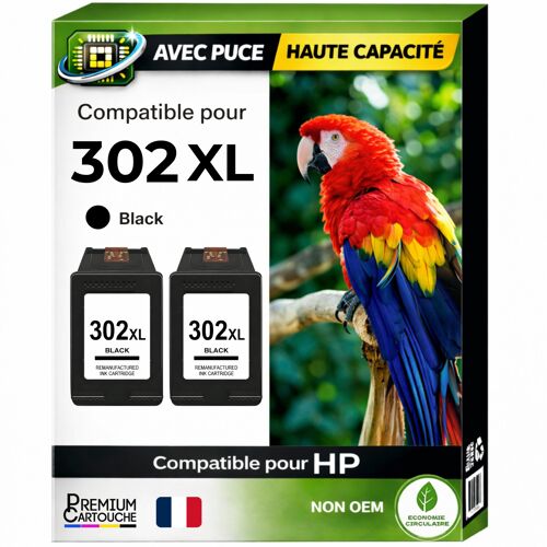 Pack de 2 Cartouches compatible pour HP 302XL Noir