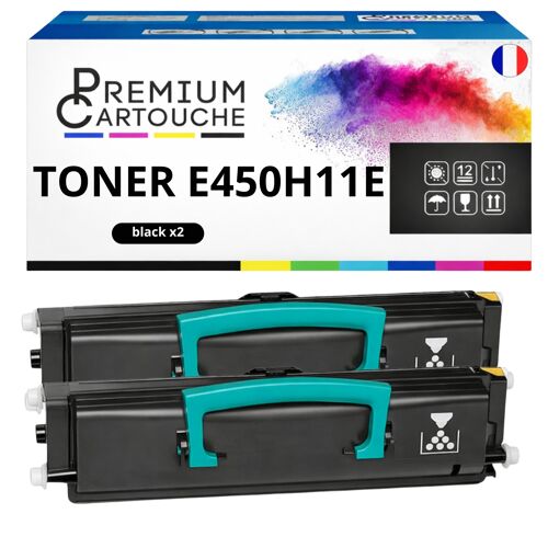 Pack de 2 Toners compatible pour Lexmark E450H11E Noir 11000 Pages