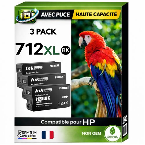 Pack 3 Cartouche 712XL 712 XL compatible pour HP 210 230 250 630 650 Noir Haute capacité avec puce 80ml