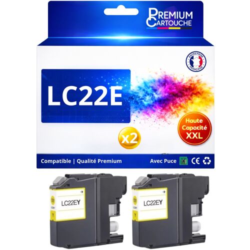 Pack 2 LC22E Y LC22 E Y compatible pour Brother MFC J5920DW Jaune Haute capacité avec puce 1200 pages