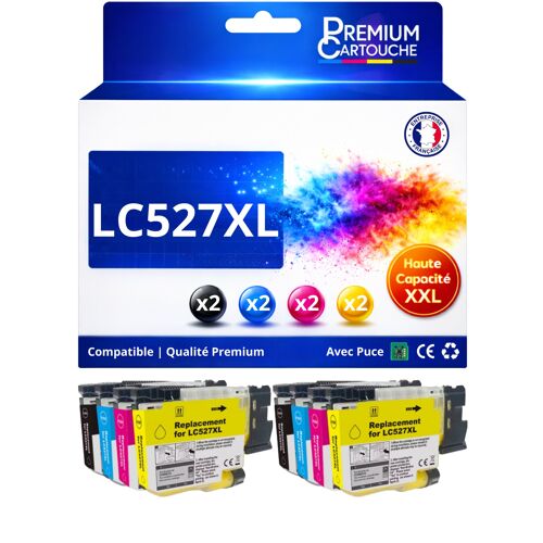 Pack de 8 Cartouches compatible pour Brother LC527XL Noir et couleurs