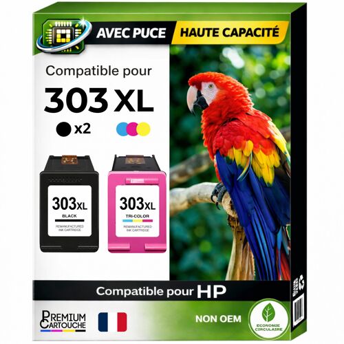 Pack de 3 Cartouches compatible pour HP 303XL Noir et Couleur