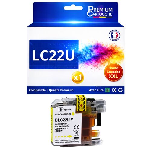 Cartouche LC22U LC 22U LC22UYBP compatible pour Brother DCP J785DW MFC J985DW Jaune Haute capacité avec puce 1200 pages