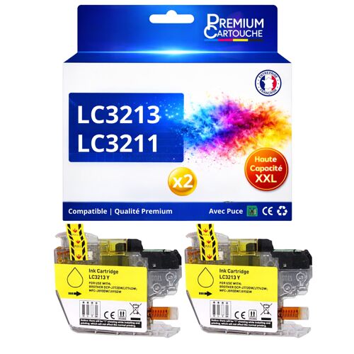 Pack 2 Cartouche LC3213Y LC3213 Y LC3211Y LC3211 Y compatible pour Brother Jaune Haute capacité avec puce 400 pages