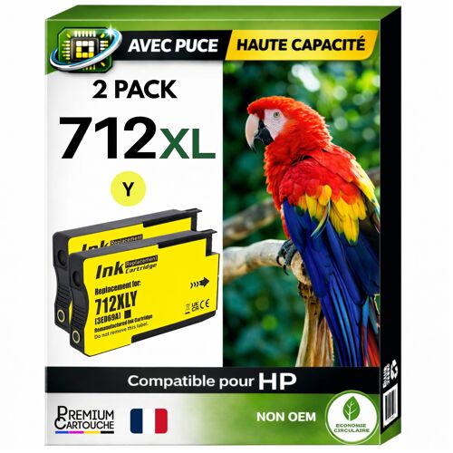 Pack 2 Cartouche 712 712 compatible pour HP 210 230 250 630 650 Jaune Haute capacité avec puce 29ml