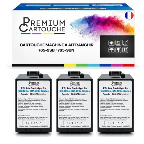 Pack de 3 Cartouches compatible pour Pitney Bowes 765-9BN Bleu Postal 45 ml