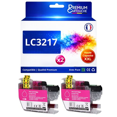 Pack 2 Cartouches LC3217 LC3217 compatible pour Brother MFC J5330DW J6530DW Magenta Haute capacité avec puce 550 pages
