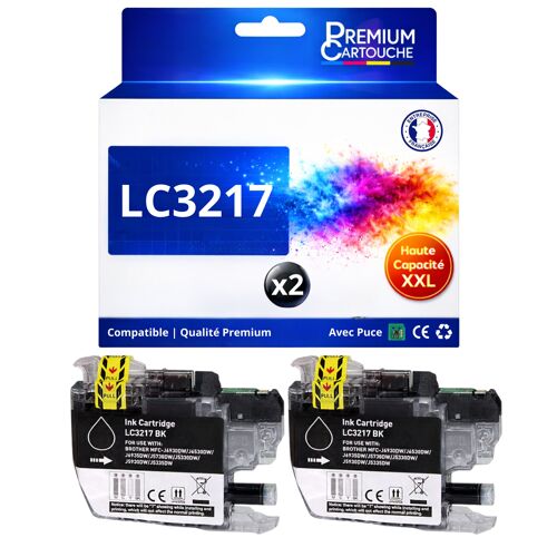 Pack 2 Cartouches LC3217 LC3217 compatible pour Brother MFC J5330DW J6530DW Noir Haute capacité avec puce 550 pages
