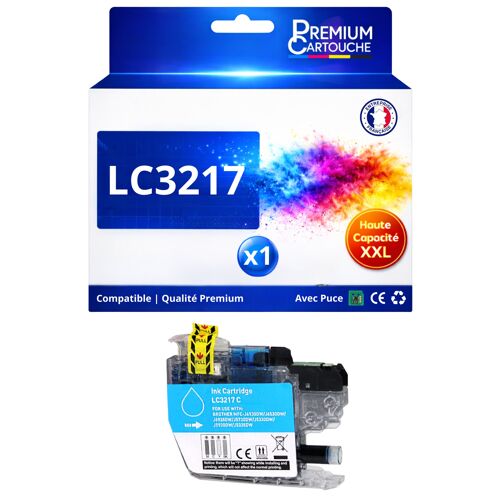 Cartouche LC3217 LC3217 compatible pour Brother MFC J5330DW J6530DW Cyan Haute capacité avec puce 550 pages