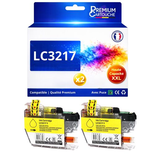 Pack 2 Cartouches LC3217 LC3217 compatible pour Brother MFC J5330DW J6530DW Jaune Haute capacité avec puce 550 pages