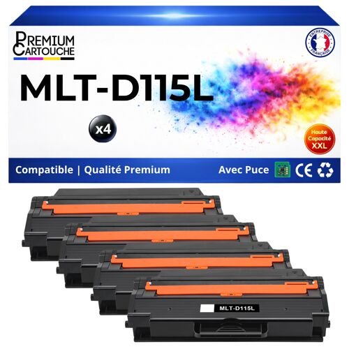 Pack de 4 Toners compatible pour Samsung MLT-D115L Noir 3000 Pages