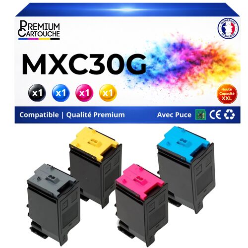 Pack de 4 Toners compatible pour Sharp MXC30GTB MXC30GTC MXC30GTM MXC30GTY Noir Couleur