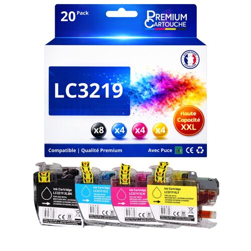Pack 20 Cartouches LC3219XL LC3219 XL compatible pour Brother MFC J5330DW J6930DW Noir Couleur Haute capacité avec puce