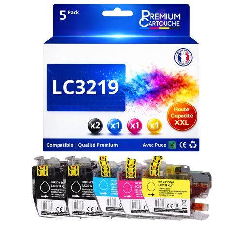 Pack 5 Cartouches LC3219XL LC3219 XL compatible pour Brother MFC J5330DW J6930DW Noir Couleur Haute capacité avec puce