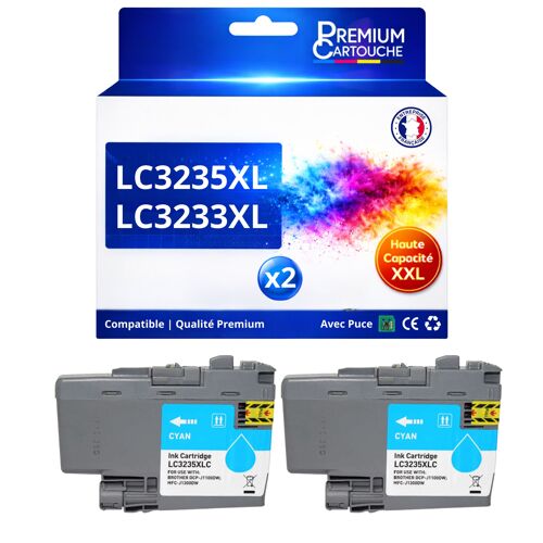 Pack 2 Cartouches LC3235XL LC3233 compatible pour Brother DCP J1100DW MFC J1300DW Cyan Haute capacité avec puce 5000 pages