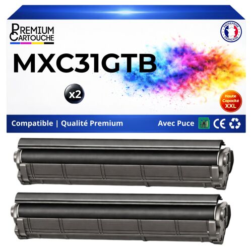 Pack de 2 Toners compatible pour Sharp MX31GTBA MX-C31GTB Noir 18000 Pages