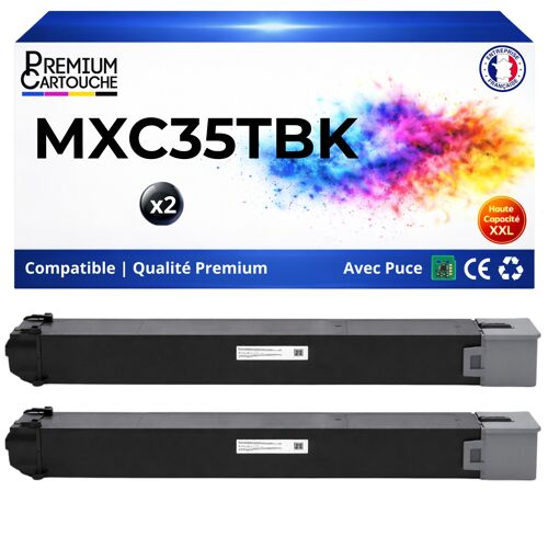 Pack de 2 Toners compatible pour Sharp MXC35TBK MX-C35TBK Noir 9000 Pages