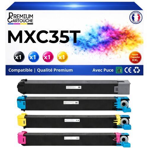 Pack de 4 Toners compatible pour Sharp MXC35TBK MXC35TC MXC35TM MXC35TY Noir et Couleurs