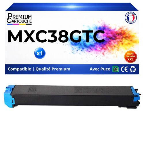 Toner compatible pour Sharp MXC38GTC MX-C38GTC Cyan 10000 Pages