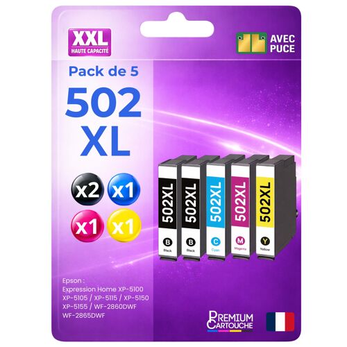 Pack de 5 Cartouches compatible pour Epson 502XL Noir et Couleurs