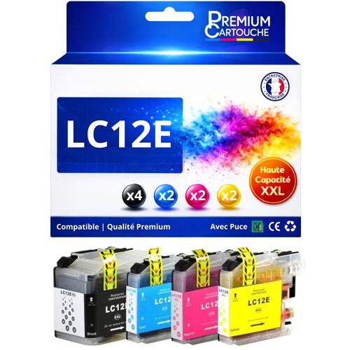 Pack 10 Cartouche LC12E LC12 EB EC EM EY compatible pour Brother MFC J6925DW Couleurs Haute capacité avec puce