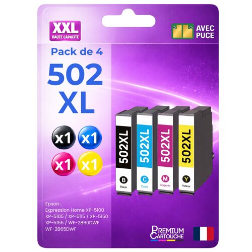 Pack de 4 Cartouches compatible pour Epson 502XL Noir et Couleurs
