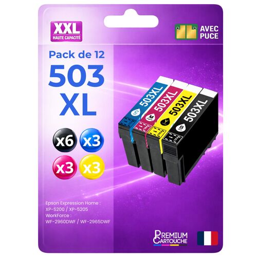 Pack de 12 Cartouches compatible pour Epson 503XL Noir et Couleurs
