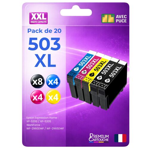 Pack de 20 Cartouches compatible pour Epson 503XL Noir et Couleurs
