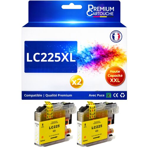 Pack 2 Cartouche LC225XL LC 225 XL Jaune compatible pour Brother DCP J4120DW MFC J4420DW MFC J4620DW Haute capacité avec puce 1200 pages