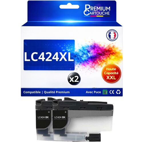 Pack 2 Cartouches LC424BK LC424 BK compatible pour Brother DCP J1200W Noir Haute capacité avec puce 750 pages