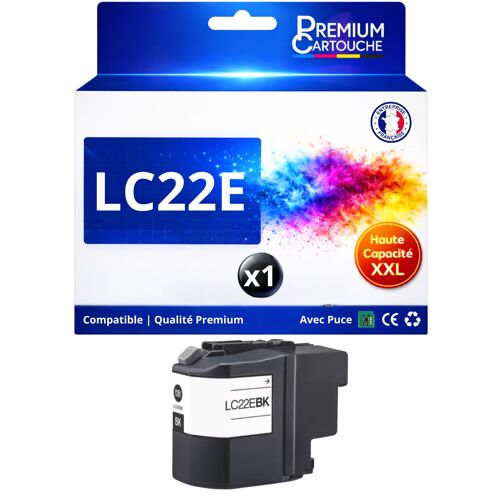 Cartouche LC22E BK LC22 E BK compatible pour Brother MFC J5920DW Noir Haute capacité avec puce 2500 pages
