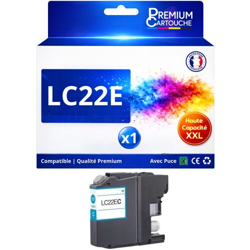 Cartouche LC22E C LC22 E C compatible pour Brother MFC J5920DW Cyan Haute capacité avec puce 1200 pages