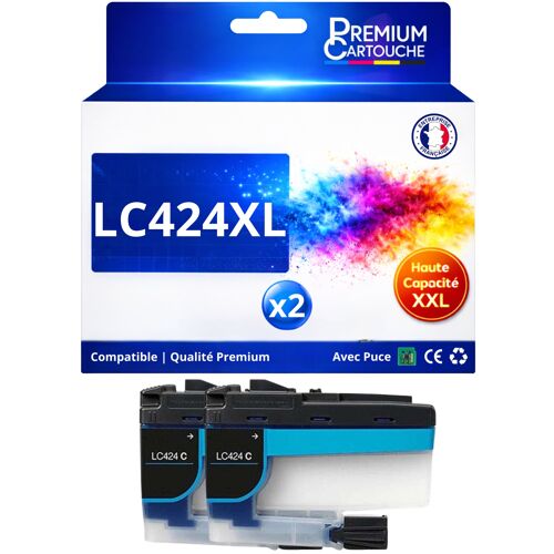 Pack 2 Cartouches LC424C LC424 C compatible pour Brother DCP J1200W Cyan Haute capacité avec puce 750 pages
