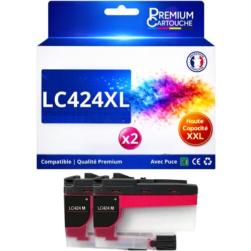 Pack 2 Cartouches LC424M LC424 M compatible pour Brother DCP J1200W Magenta Haute capacité avec puce 750 pages
