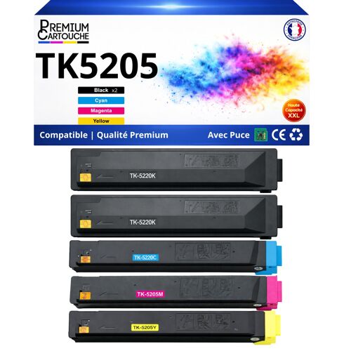 Pack 5 Toner TK-5205K TK5205C TK5205M TK5205Y compatible pour Kyocera 306 356 406 Noir et Couleurs