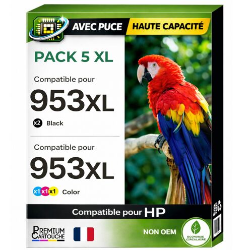 Pack 5 Cartouche 953XL 953XL 953 XL compatible pour HP 7720 7730 7740 8210 8710 8720 Noir Cyan Magenta Jaune Haute capacité avec puce résistante aux mises à niveau