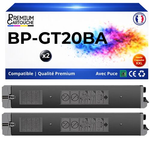 Pack 2 Toner BPGT20BA BP-GT20BA compatible pour Sharp 22 10 20 25 Noir Haute capacité avec puce 18000 pages