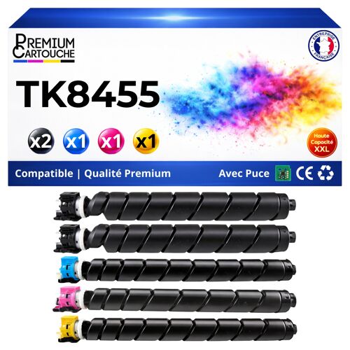 Pack de 5 Toners compatible pour Kyocera TK-8455 Noir et Couleurs
