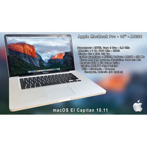 Apple MacBook Pro - 15" - A1286 - INTEL Core 2 Duo - 2.5 GHz - 8 Go RAM - SSD 120 Go