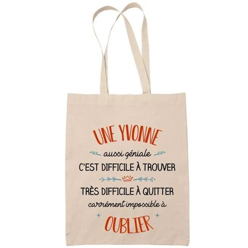 Tote Bag Une Yvonne Aussi Géniale Sac Cabas Coton Fairtrade Réutilisable pour Courses, Travail ou Transport ¿ Cadeau Original