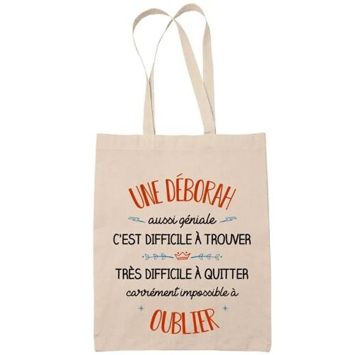 Tote Bag Une Déborah Aussi Géniale Sac Cabas Coton Fairtrade Réutilisable pour Courses, Travail ou Transport ¿ Cadeau Original