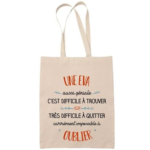 Tote Bag Une Eva Aussi Géniale Sac Cabas Coton Fairtrade Réutilisable pour Courses, Travail ou Transport ¿ Cadeau Original Famille