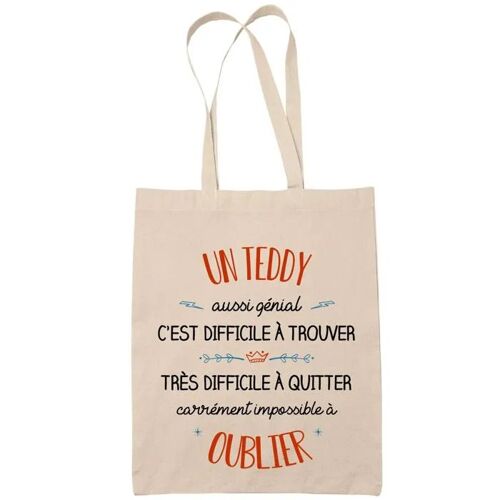 Tote Bag Un Teddy Aussi Génial Sac Cabas Coton Fairtrade Réutilisable pour Courses, Travail ou Transport ¿ Cadeau Original Famille