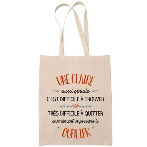 Tote Bag Une Claire Aussi Géniale Sac Cabas Coton Fairtrade Réutilisable pour Courses, Travail ou Transport ¿ Cadeau Original