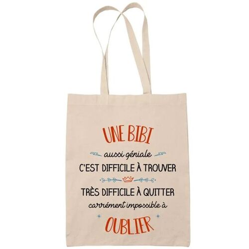 Tote Bag Une Bibi Aussi Géniale Sac Cabas Coton Fairtrade Réutilisable pour Courses, Travail ou Transport ¿ Cadeau Original Famille