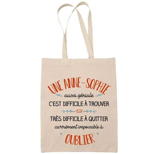 Tote Bag Une Anne-Sophie Aussi Géniale Sac Cabas Coton Fairtrade Réutilisable pour Courses, Travail ou Transport ¿ Cadeau Original