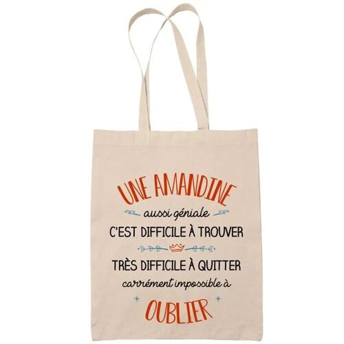 Tote Bag Une Amandine Aussi Géniale Sac Cabas Coton Fairtrade Réutilisable pour Courses, Travail ou Transport ¿ Cadeau Original