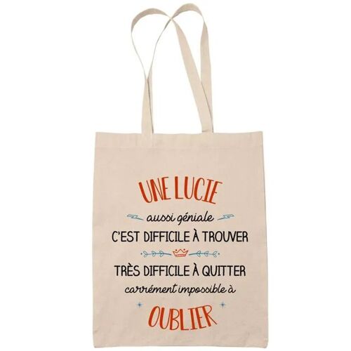 Tote Bag Une Lucie Aussi Géniale Sac Cabas Coton Fairtrade Réutilisable pour Courses, Travail ou Transport ¿ Cadeau Original