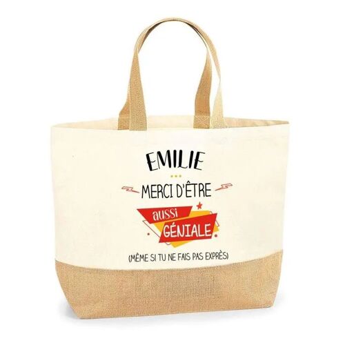 Sac Emilie géniale sans faire exprès | Cabas de Plage Courses Coton et Toile de Jute Idée Cadeau Femme